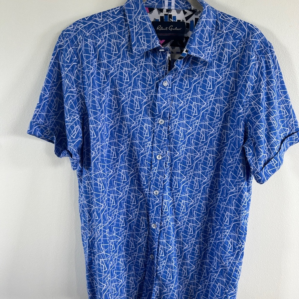 Robert Graham Blue and White Abstract Men's Shirt large - Picture 2 of 10